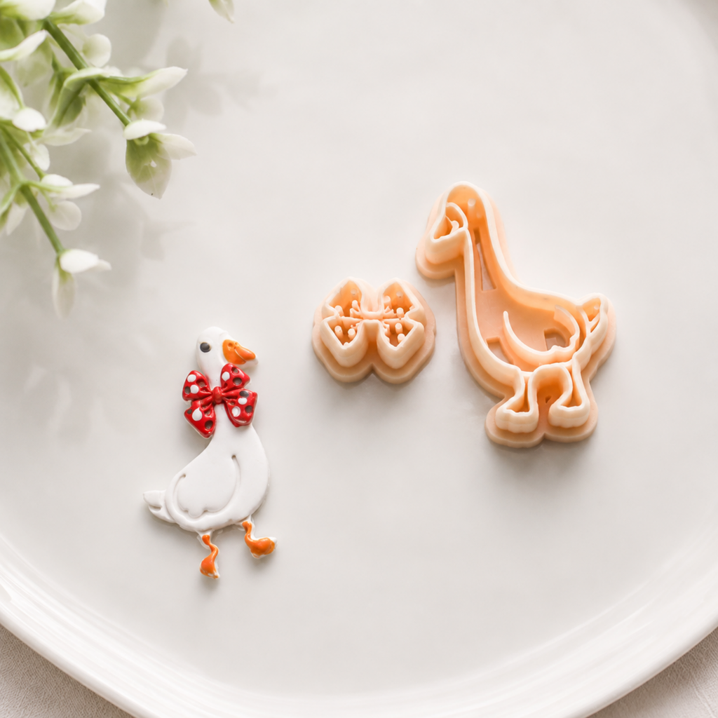 Goose with Bow Polymer Clay Christmas Earring Cutter