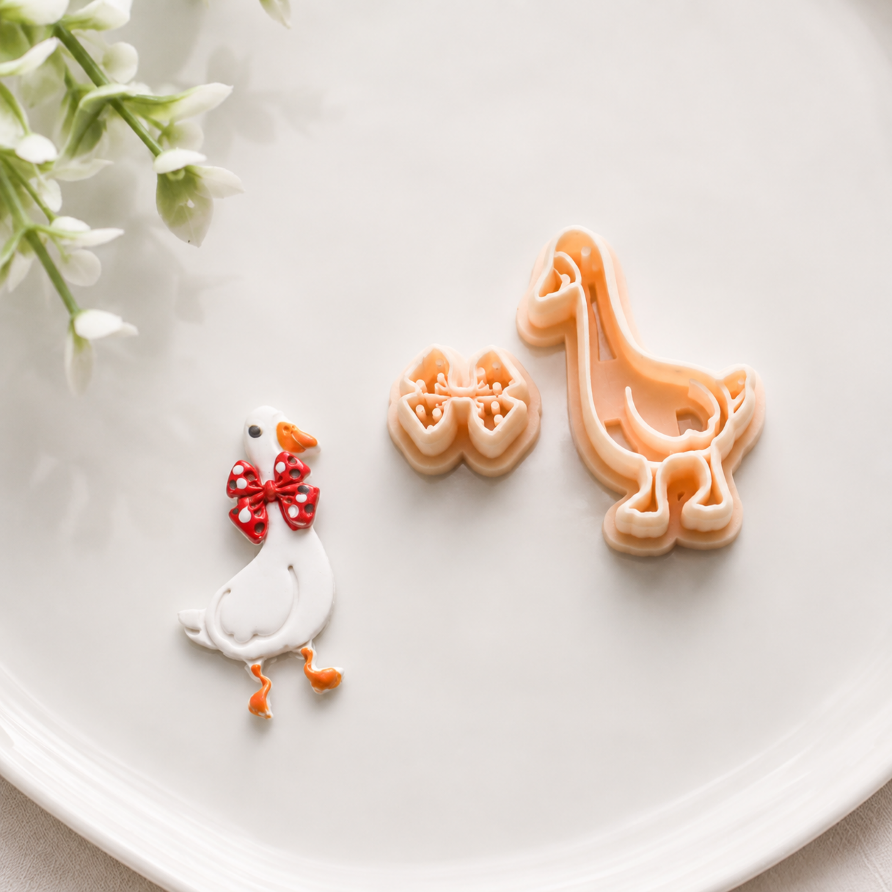 Goose with Bow Polymer Clay Christmas Earring Cutter