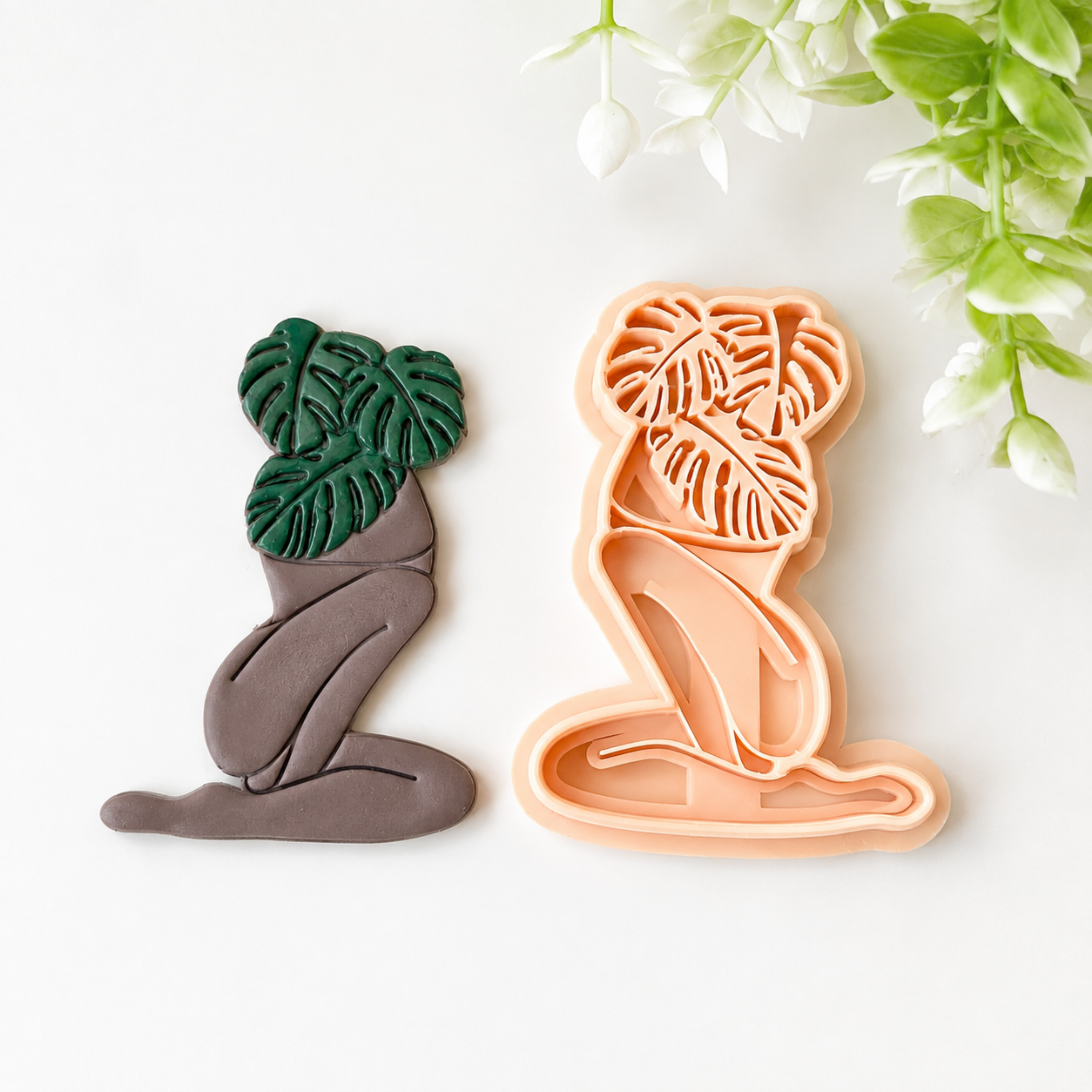 Monstera Embossed Female Body Polymer Clay Bookmark Cutter