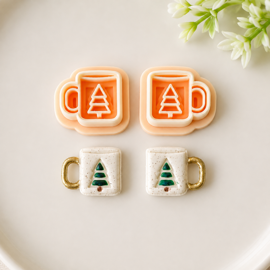 Tree Imprinted Mug Polymer Clay Christmas Cutter