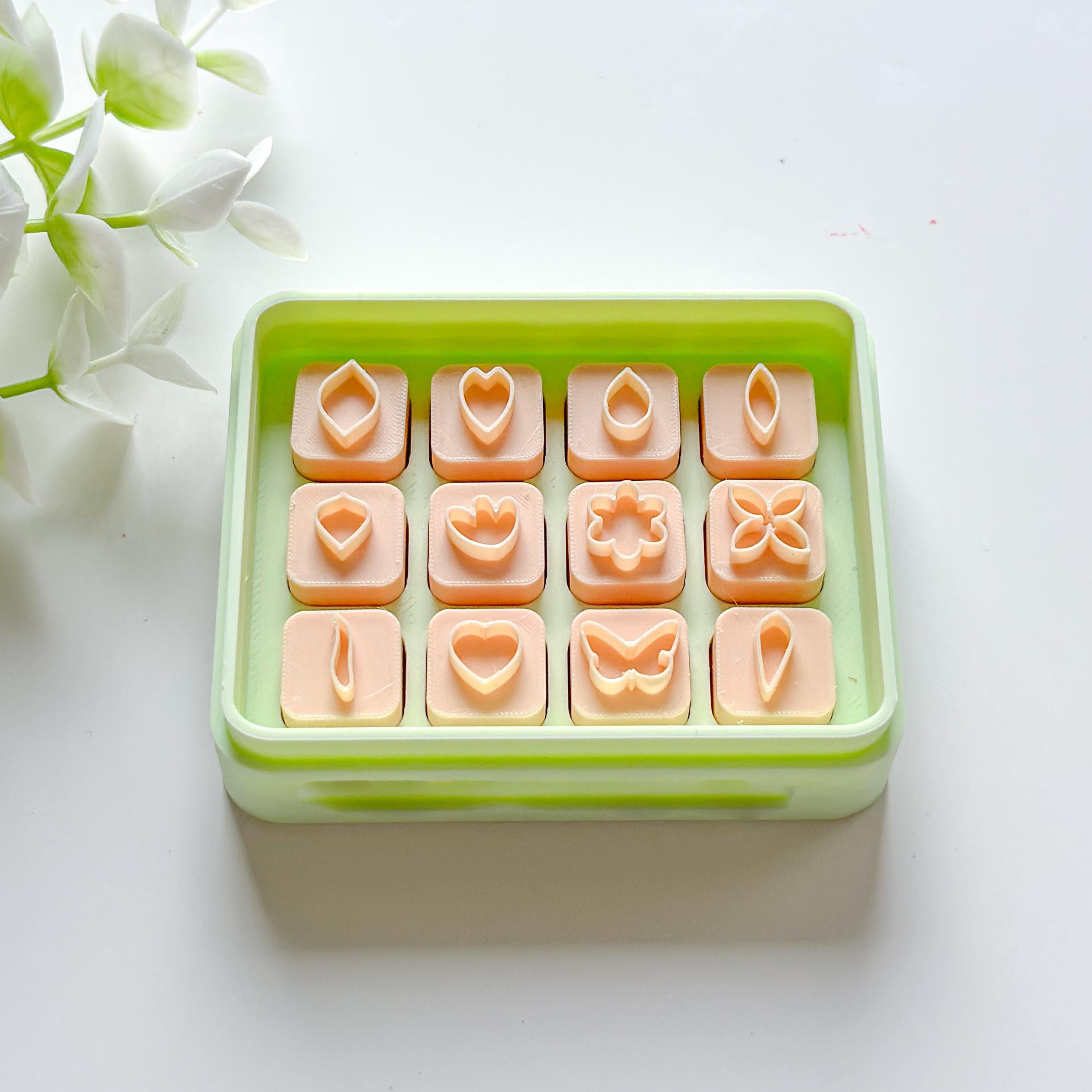 12 Mini Flower Cutters with Storage Box