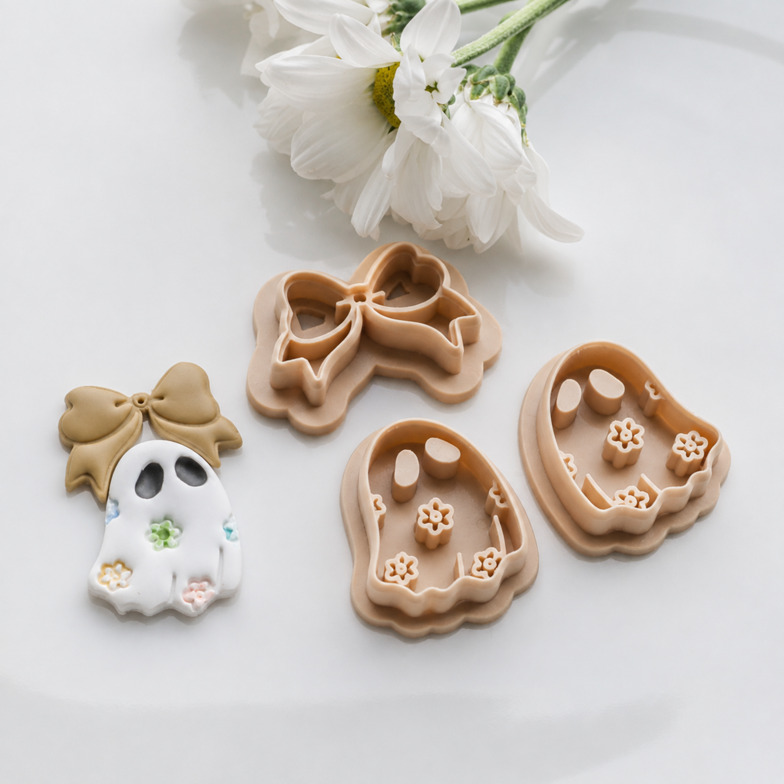 Floral Ghost & Bow Halloween Polymer Clay Earring Cutter Set