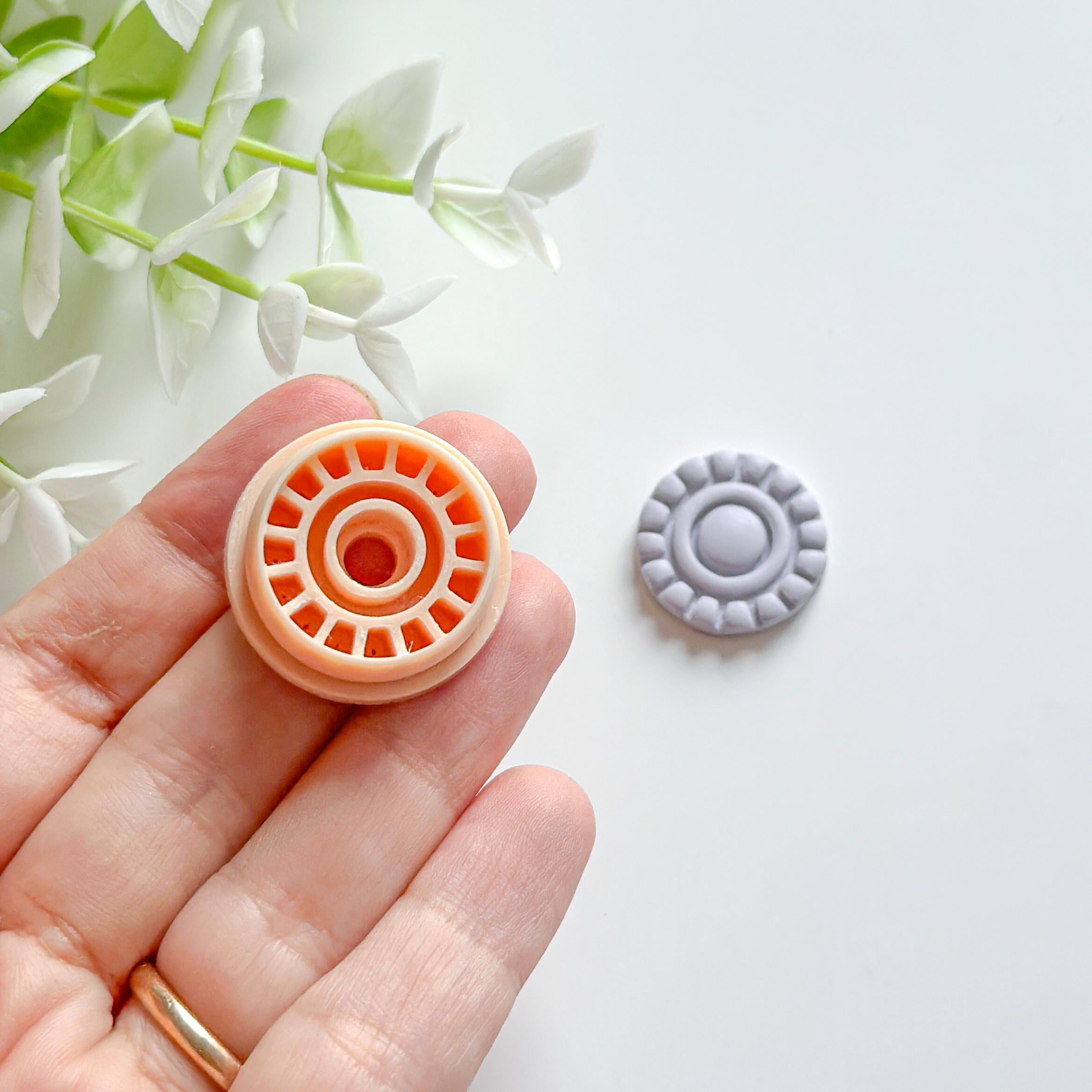 Art Deco Textured Sunburst Round Polymer Clay Earring Cutter